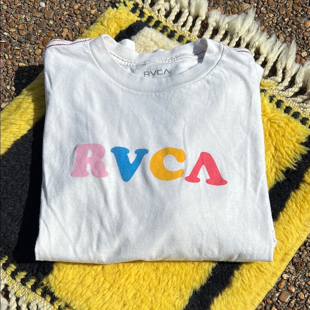 RVCA Kids White Long Sleeve Shirt with Birds on the Sleeves